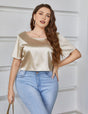 Women Plus Size Satin Backless Short Sleeve T-Shirt | PRUSES