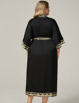 Women Plus Size Satin Floral-Trim Kimono Robe