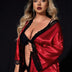 Women Plus Size Satin Lace Trim Robe Red-3