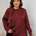 Women Plus Size Satin Shirts Ruched Neck Long Sleeve Blouses | PRUSES-5