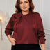 Women Plus Size Satin Shirts Ruched Neck Long Sleeve Blouses | PRUSES-6