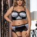 Women Plus Size Satin Underwire Cup Lace Bra Set
