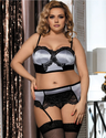 Women Plus Size Satin Underwire Cup Lace Bra Set