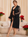 Women Plus Size See-Through Lace Sleeve Silk Robe-3