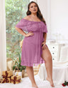 Women Plus Size See-Through Lace Trim Slit Babydoll Dress | PRUSES