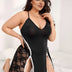 Women Plus Size See-through Backless Lace Babydoll