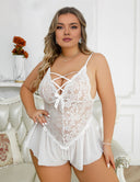 Women Plus Size  SexyDeep V-neck Lace Mesh Suit-4