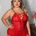 Women Plus Size  SexyDeep V-neck Lace Mesh Suit-7