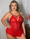Women Plus Size  SexyDeep V-neck Lace Mesh Suit-7