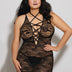 Women Plus Size Sexy Black Halter Neck Hollow Babydoll