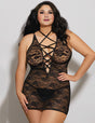 Women Plus Size Sexy Black Halter Neck Hollow Babydoll