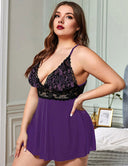 Women Plus Size Sexy Camisole Lace See-Through Dress-2