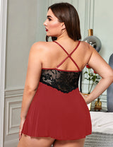 Women Plus Size Sexy Camisole Lace See-Through Dress-4