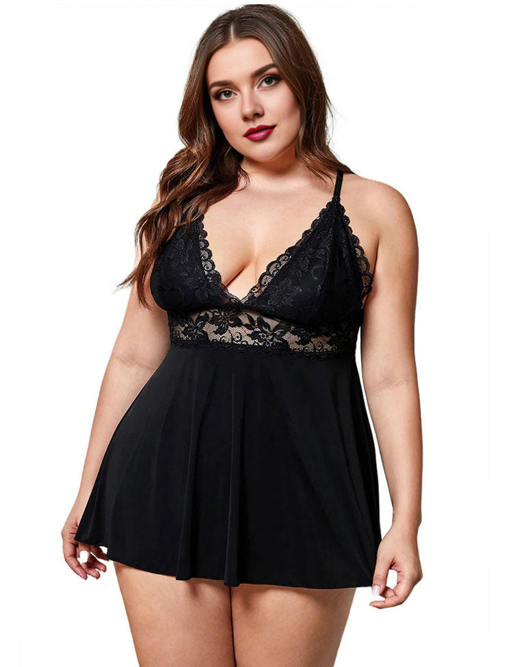 Women Plus Size Sexy Camisole Lace See-Through Dress-6-ThroughDress_11