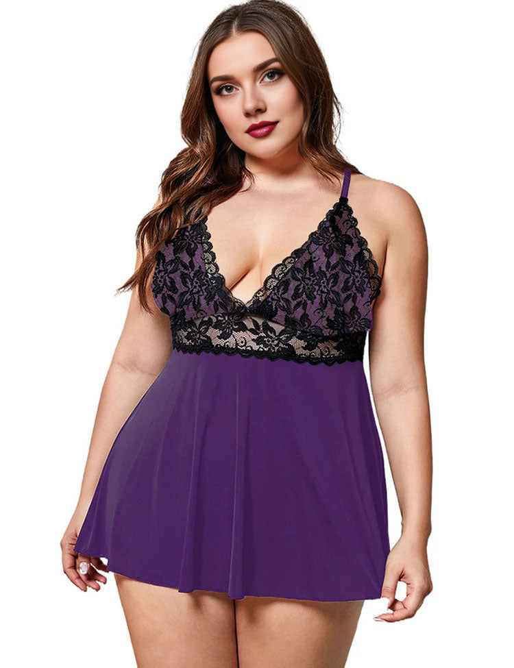 Women Plus Size Sexy Camisole Lace See-Through Dress-6-ThroughDress_12