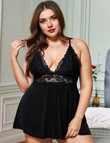 Women Plus Size Sexy Camisole Lace See-Through Dress