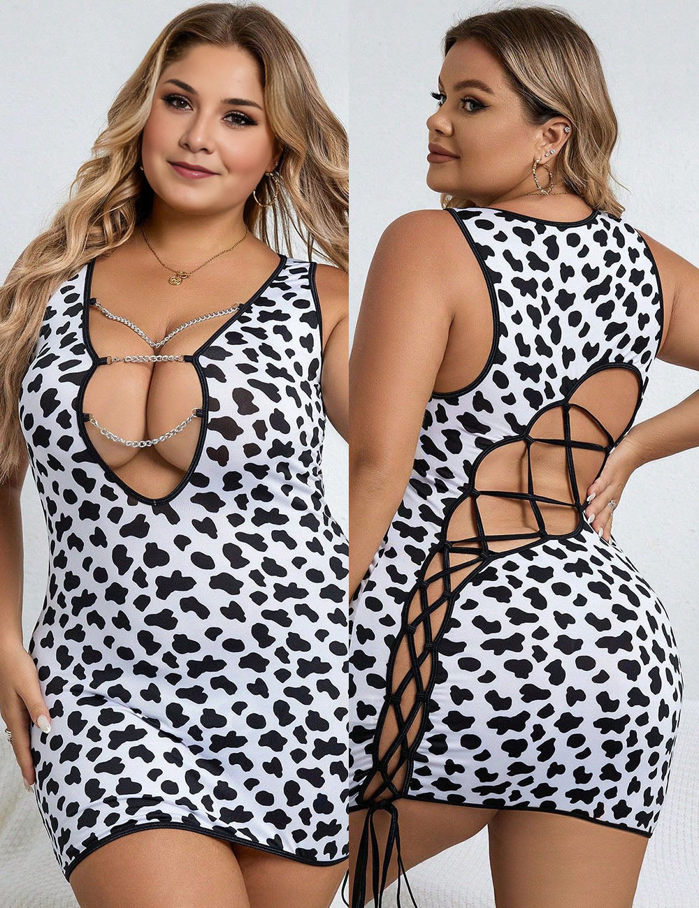 Women Plus Size Sexy Chain Leopard Print Babydoll-2