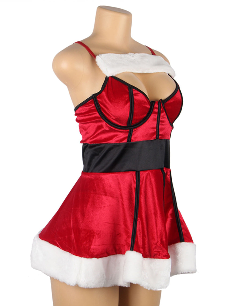 Women Plus Size Sexy Christmas Lingerie Plush Babydoll-1-4