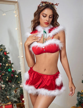 Women Plus Size Sexy Christmas Lingerie Plush Babydoll-5