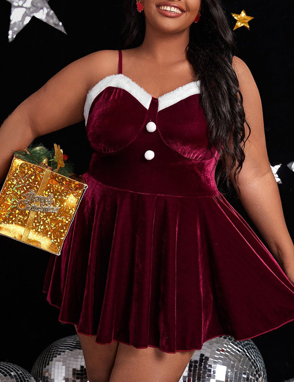 Women Plus Size Sexy Christmas Lingerie Plush Babydoll-8-1