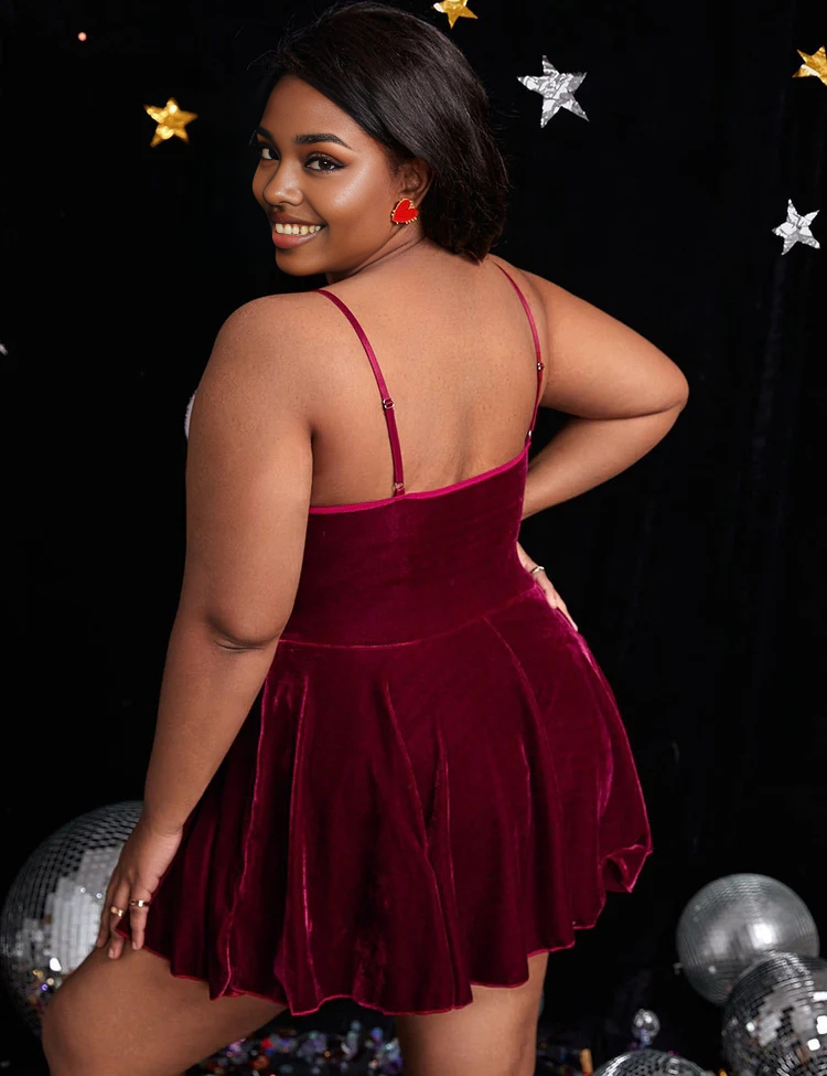 Women Plus Size Sexy Christmas Lingerie Plush Babydoll-8-2