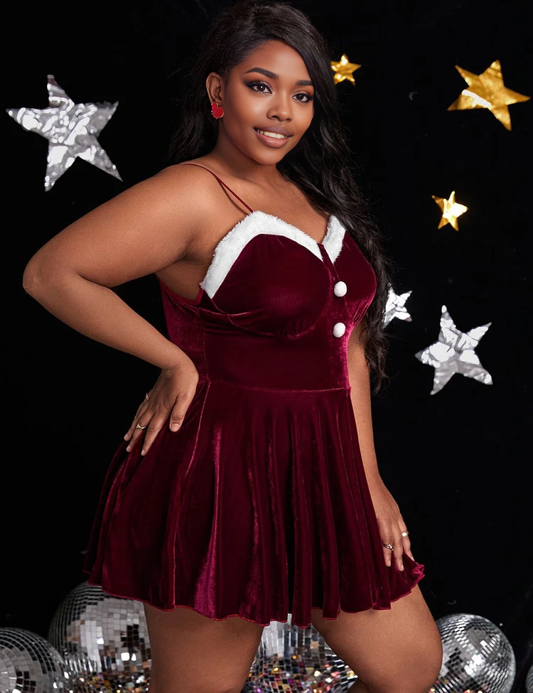 Women Plus Size Sexy Christmas Lingerie Plush Babydoll-8-4