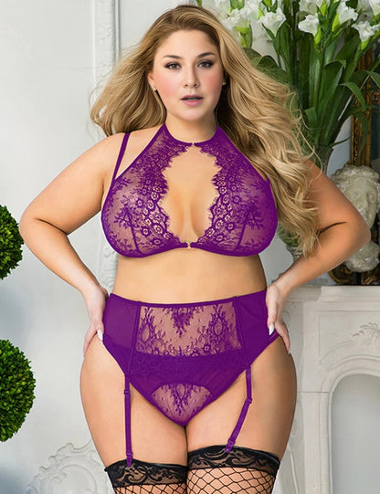 Women Plus Size Sexy Hot Lashes Multi Color 3 Piece Bra Set