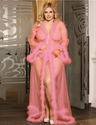 Women Plus Size Sexy Lace Robe Kimono Mesh Nightgown-6