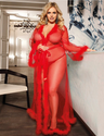 Women Plus Size Sexy Lace Robe Kimono Mesh Nightgown-9