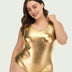 Women Plus Size Sexy Liquid Metal Glitter One-Piece Swimsuit-1