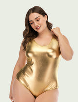 Women Plus Size Sexy Liquid Metal Glitter One-Piece Swimsuit-1
