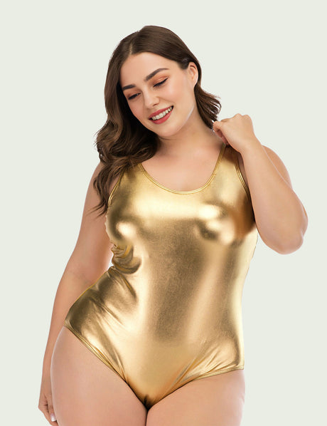 Women Plus Size Sexy Liquid Metal Glitter One-Piece Swimsuit-1