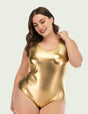 Women Plus Size Sexy Liquid Metal Glitter One-Piece Swimsuit-1