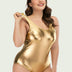 Women Plus Size Sexy Liquid Metal Glitter One-Piece Swimsuit