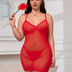 Women Plus Size Sexy Mesh Strappy Lingerie With A Lace-Up Back