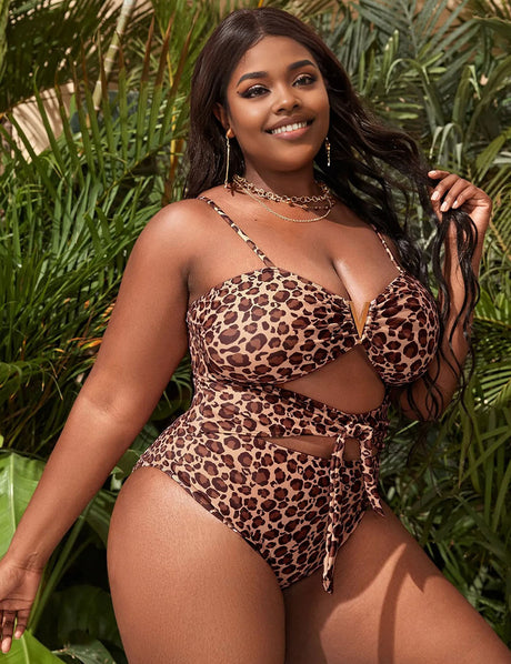 Women Plus Size Sexy One-Piece Leopard Swimsuit-2