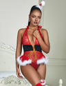Women Plus Size Sexy Red Christmas Type Lace Halter Teddy Lingerie