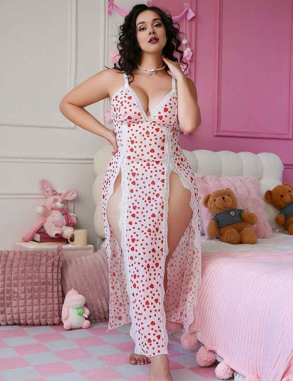 Women Plus Size Sexy Side Slit Maxi Lingerie Dress