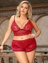 Women Plus Size Sexy Silk Lace Camisole Bra Set-8