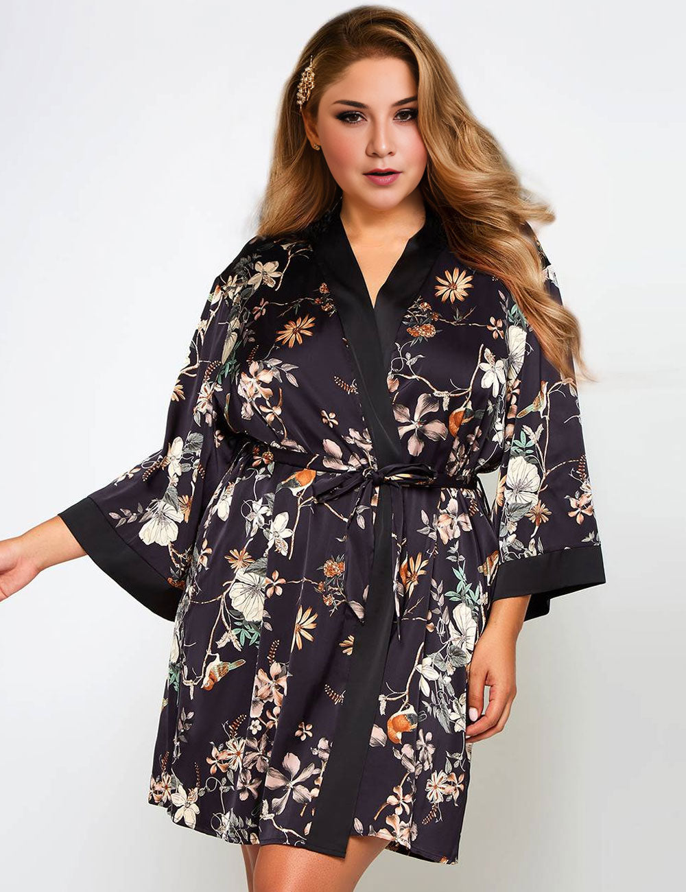 Women Plus Size Sexy Silk Lady Nighty Dress Long Sleeves