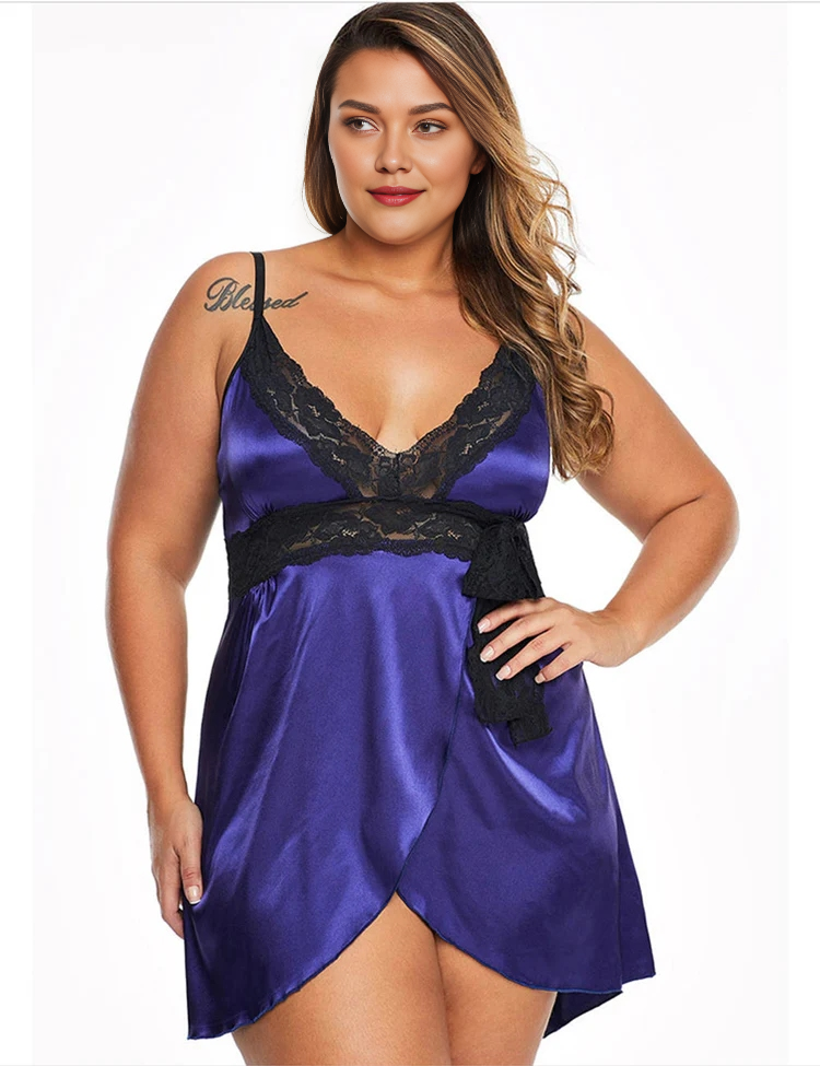 Women Plus Size Sexy V-Neck Strap Lace Babydoll-10