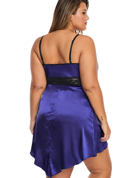 Women Plus Size Sexy V-Neck Strap Lace Babydoll-11