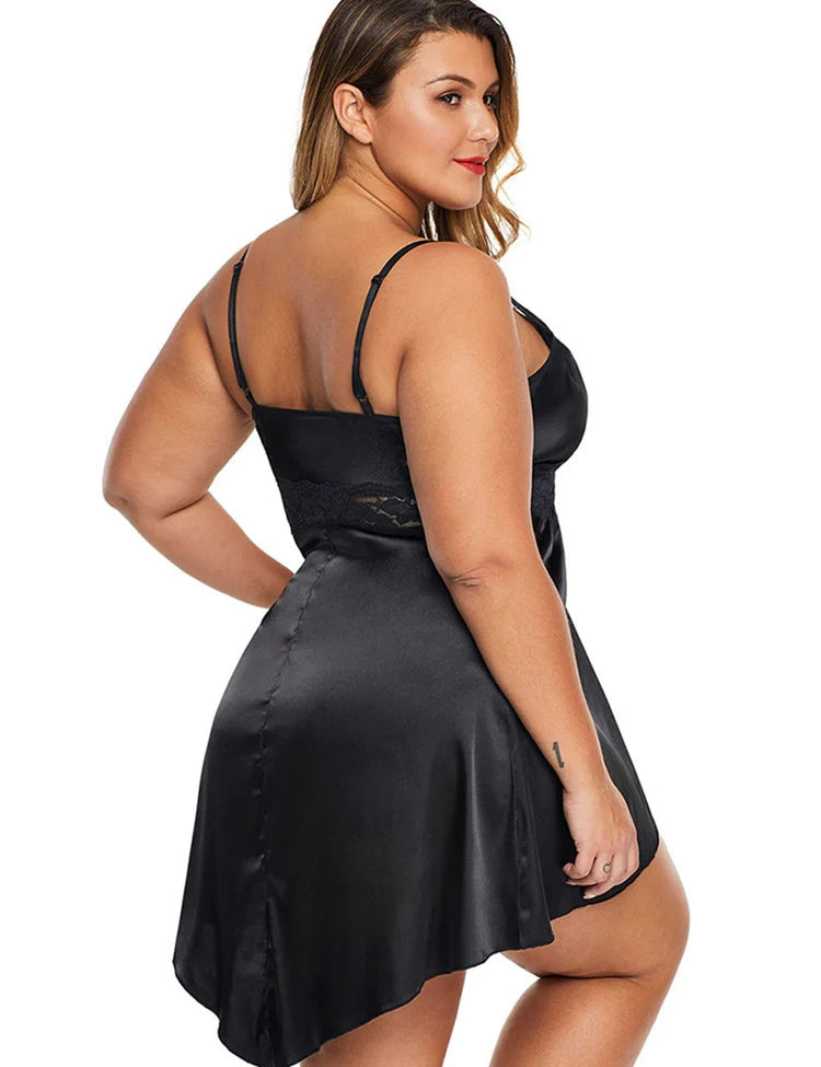 Women Plus Size Sexy V-Neck Strap Lace Babydoll-13