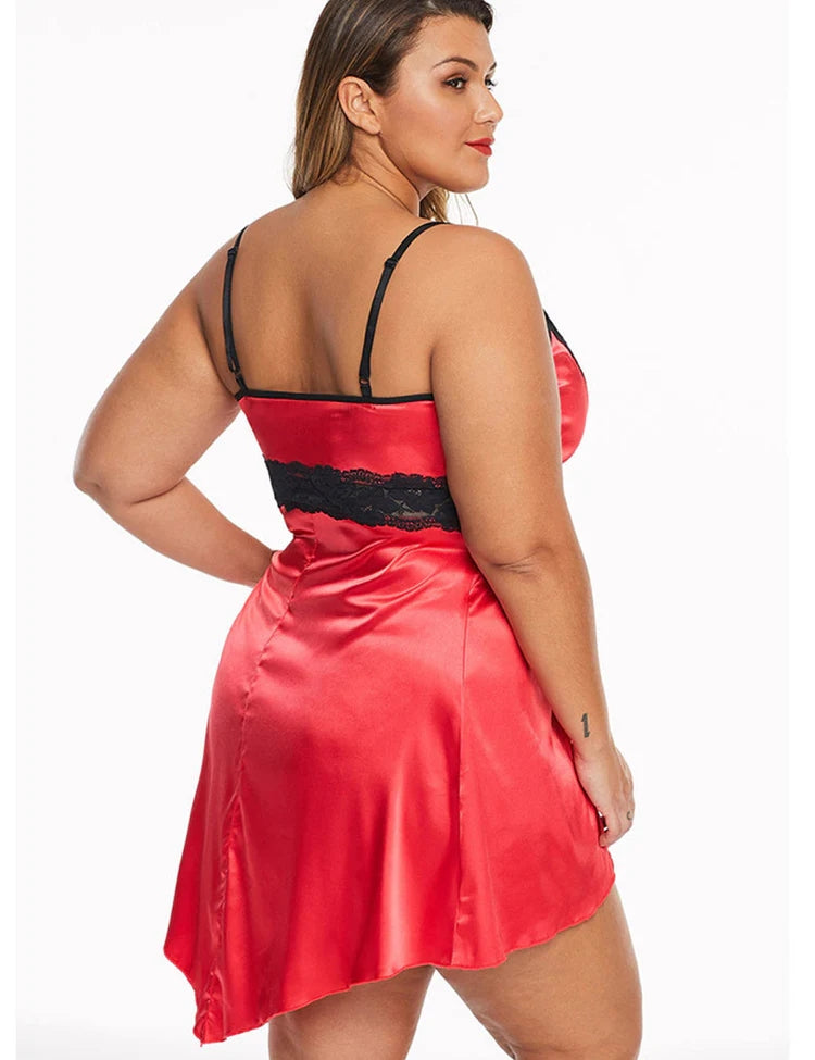 Women Plus Size Sexy V-Neck Strap Lace Babydoll-3