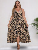 Women Plus Size Sexy V-neck Suspender Leopard Dress-4