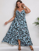 Women Plus Size Sexy V-neck Suspender Leopard Dress