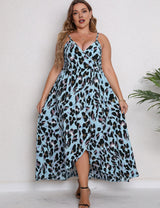 Women Plus Size Sexy V-neck Suspender Leopard Dress
