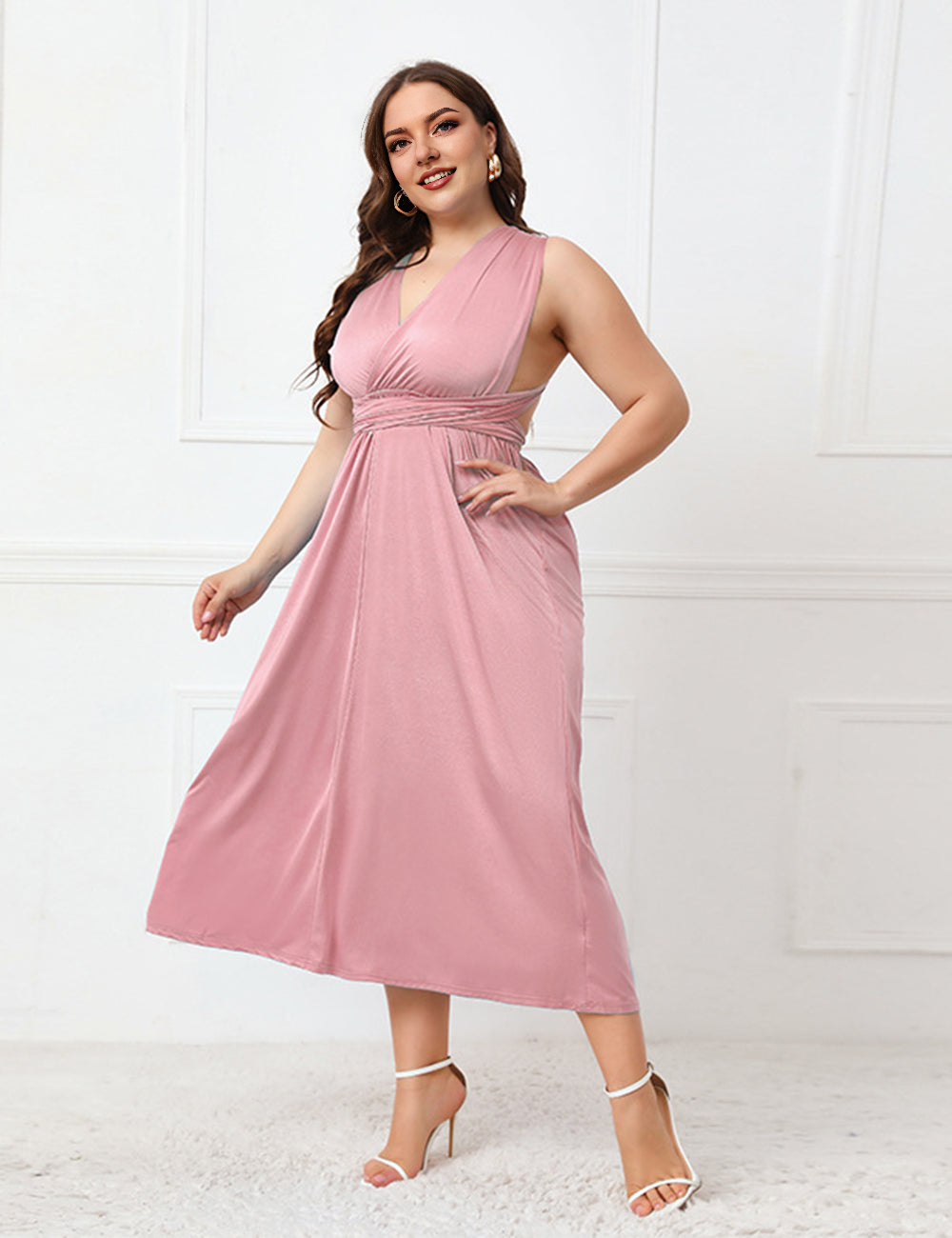 Women Plus Size Sexy V Neck Backless Elegant Dress-2