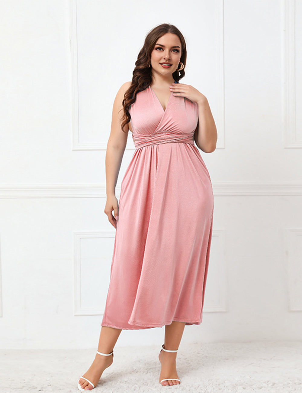Women Plus Size Sexy V Neck Backless Elegant Dress