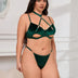 Women Plus Size Sexy Velvet Hollow Cut Halter Bra Set-5